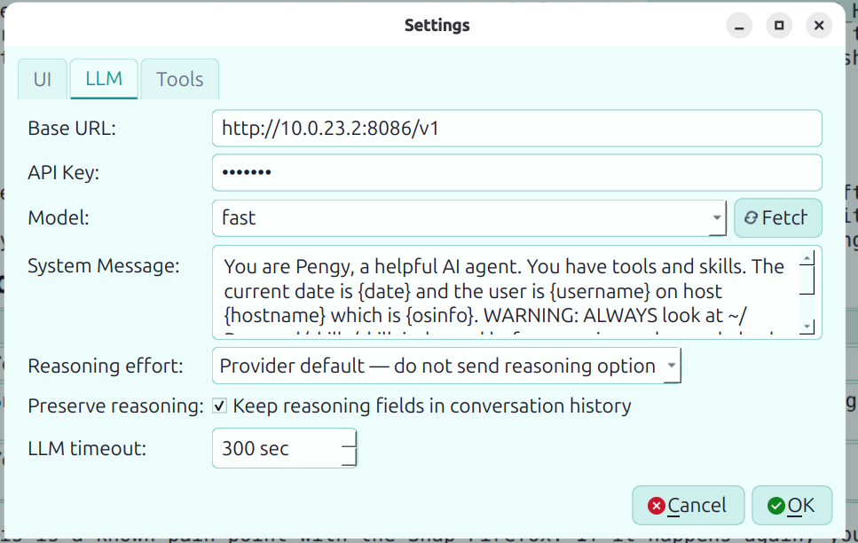 Pengy settings and theme controls