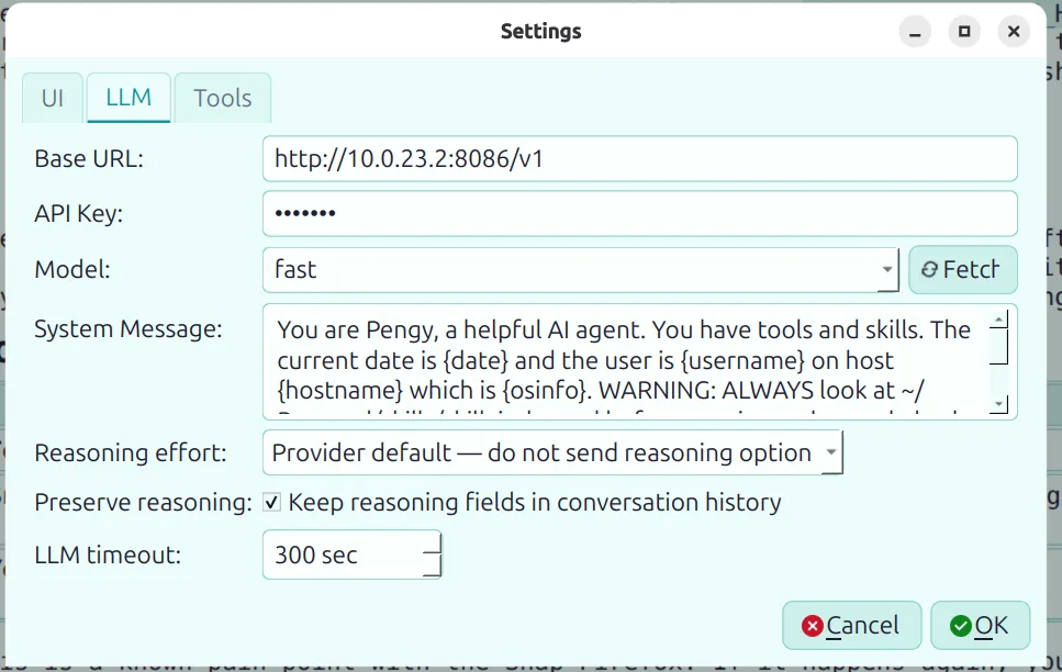 Pengy settings and theme controls