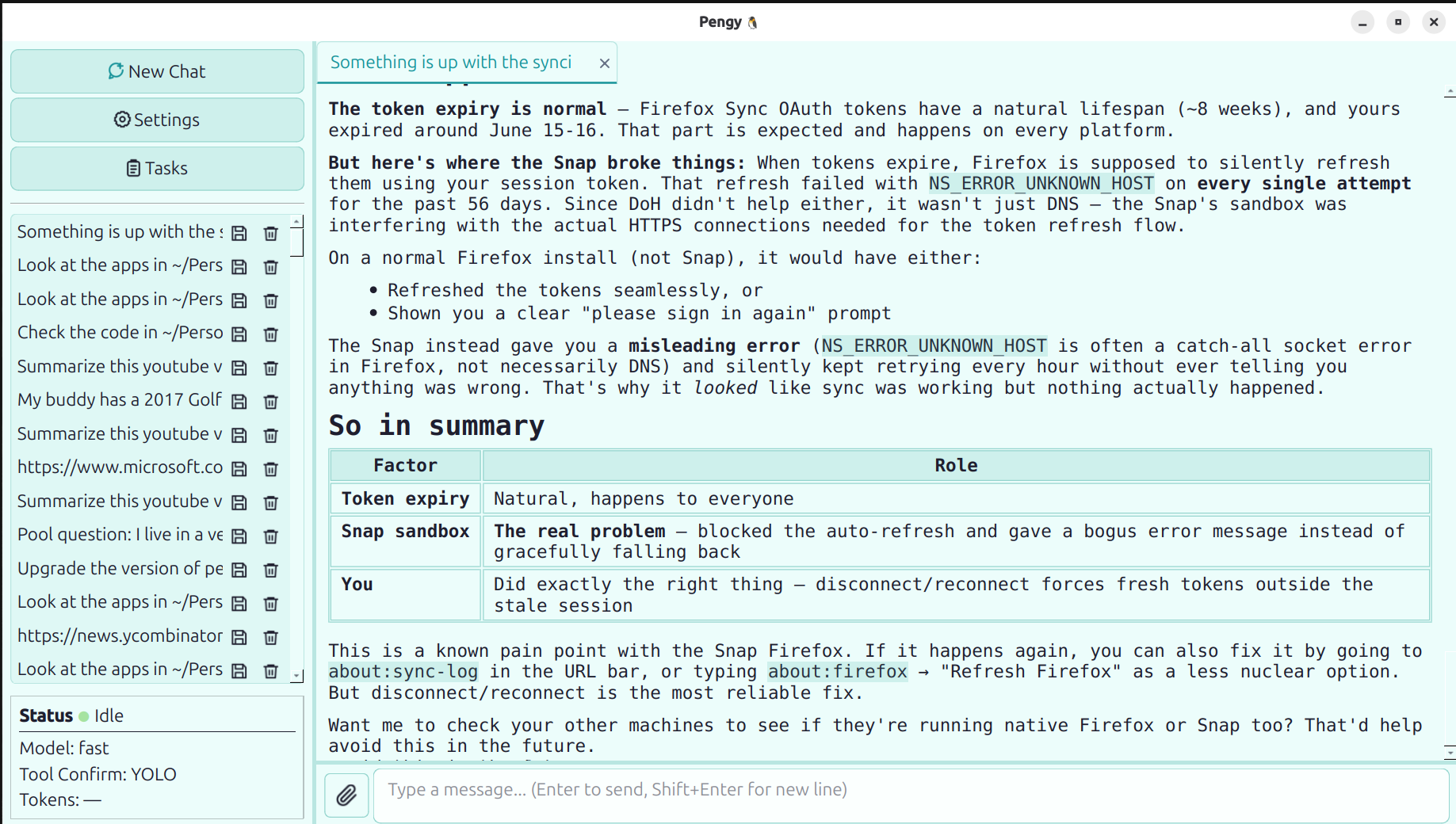 Pengy main chat interface