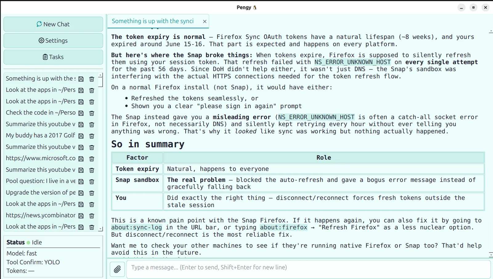 Pengy main chat interface